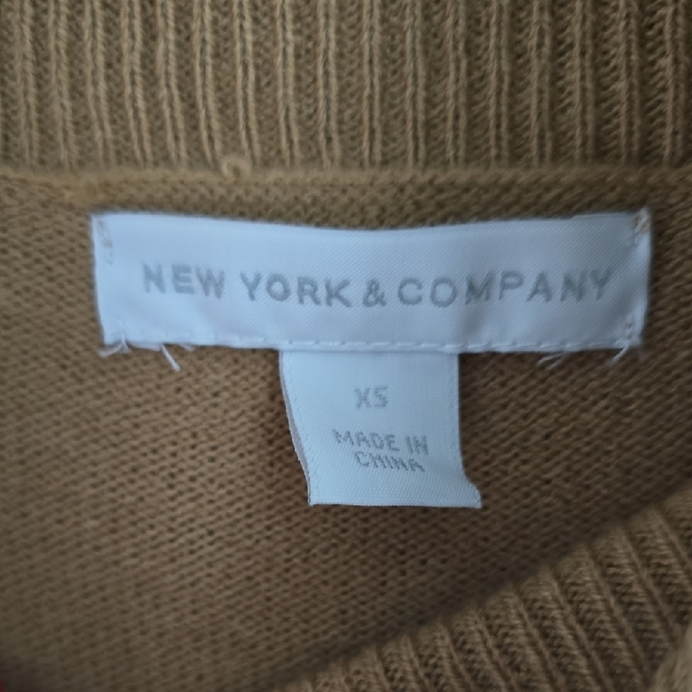 New York & Company Tan Long Sleeve Fringe Dress - Picture 2 of 5